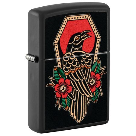 ZIPPO Crow Tattoo Design Black Matte Pocket Lighter 48611